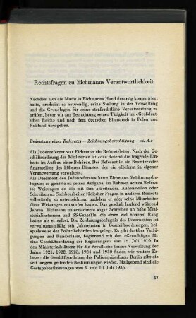Rechtsfragen zu Eichmanns Verantwortlichkeit