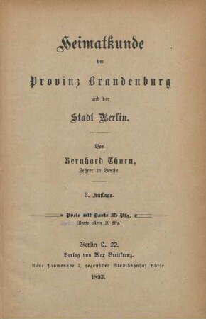 Heimatkunde der Provinz Brandenburg und der Stadt Berlin