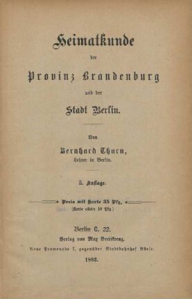 Heimatkunde der Provinz Brandenburg und der Stadt Berlin