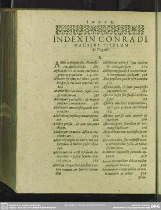 Index In Conradi Mauseri Titulum de Nuptii