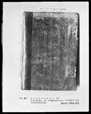 Lateinisch-französisches Stundenbuch (Livre d'heures) — Ledereinband mit ornamentalen Rollenstempeln