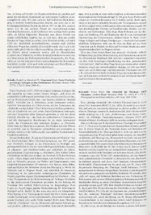 759-760 [Rezension] Franz Overbecks unerledigte Anfragen an das Christentum