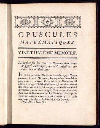 Opuscules mathematiques. Vingt-uniéme Mémoire.