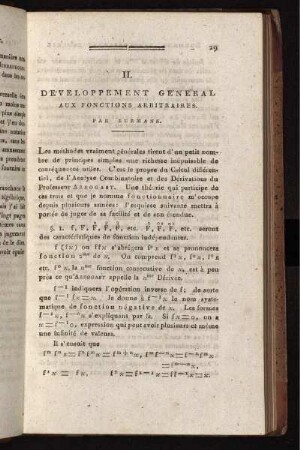 II. Developpement général aux fonctions arbitraires