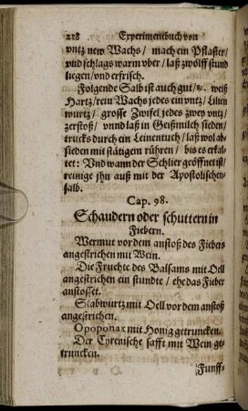 Cap. 98.; Schaudern oder schuttern in Fiebern.