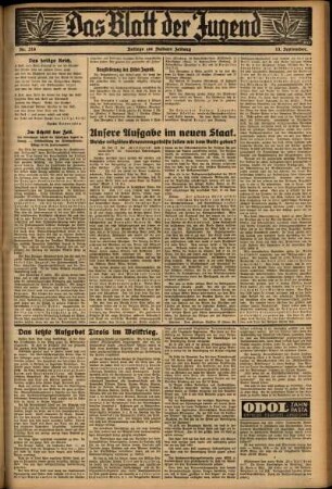 Zweite Ausgabe vom Mittwoch, den 13. September 1933.