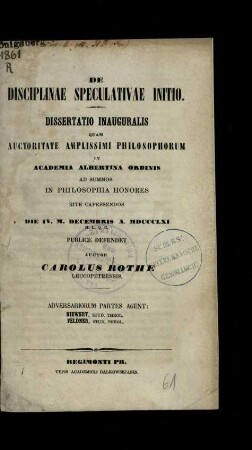 De disciplinae speculativae initio