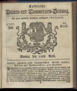 15. Stueck, Montag den 11ten April 1757