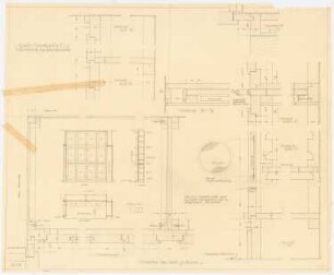 Haus Jansen, Berlin-Grunewald: Zwischenflur zur Küche, Schrank: Grundriss, Schnitt, Aufriss Vorderfront 1:20, horizontale und vertikale Schnitte 1:1