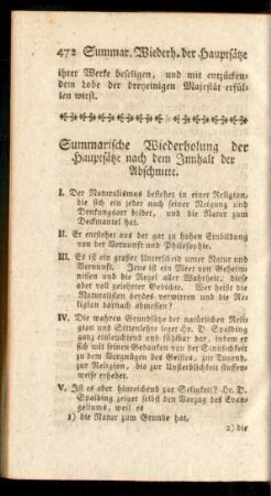 Summarische Wiederholung der Hauptsätze nach dem Innhalt der Abschnitte