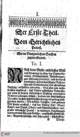 Theil I Tit. I Wie in Burgerlichen Sachen zuprocediren