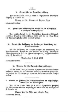 Termine für Eröffnung des Kursus zur Ausbildung von Turnlehrerinnen