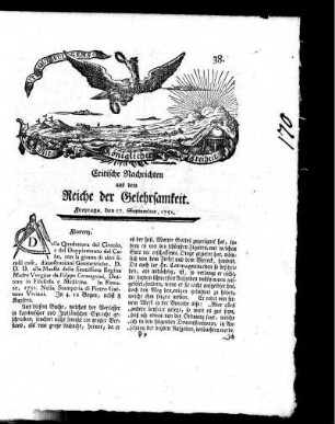 September, 1751. Acht und dreyßigstes Stück