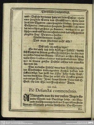 Pie Defunctae commendatio