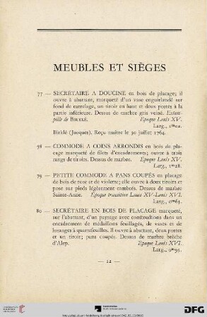 Meubles et sièges (Nr. 77-135)