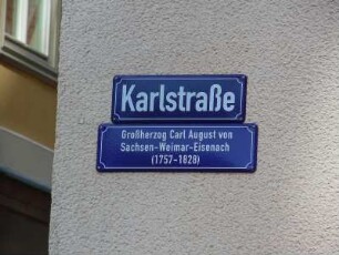 Eisenach - Straßenschild Karlstraße : Straßenschild, aufgenommen in der Karlstraße, der Hauptgeschäftsstraße von Eisenach, am 30. April 2012