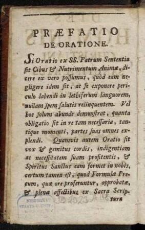 Præfatio De Oratione.
