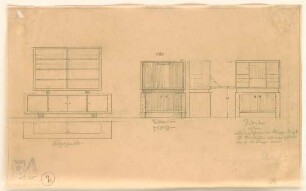 Adler, Friedrich; Schrank mit Vitrine - Schrank mit Vitrine (Grundriss, Ansicht); Moderne Kommode (Ansichten)
