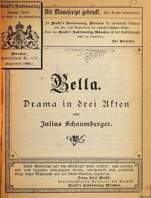 Bella : Drama in drei Akten