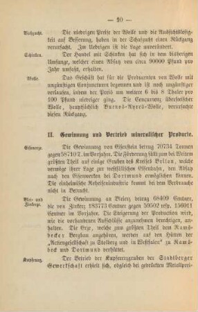 II. Gewinnung und Vertrieb mineralischer Producte.