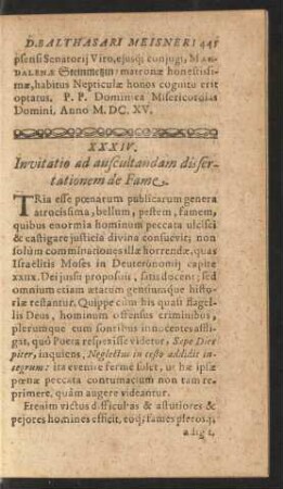 XXXIV. Invitatio ad auscultandam dissertationem de Fame.