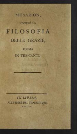 Musarion, Ovvero La Filosofia Delle Grazie, Poema In Tre Canti