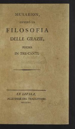 Musarion, Ovvero La Filosofia Delle Grazie, Poema In Tre Canti