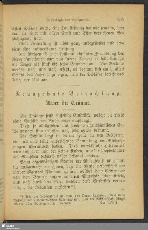 Neunzehnte Betrachtung. Ueber die Träume
