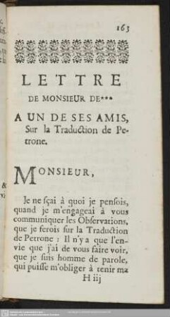 Lettre De Monsieur De *** A Un De Ses Amis, Sur la Traduction de Petrone