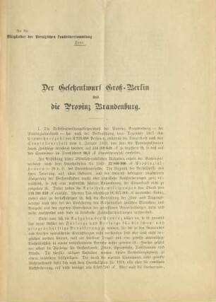 Der Gesetzentwurf Groß-Berlin und die Provinz Brandenburg