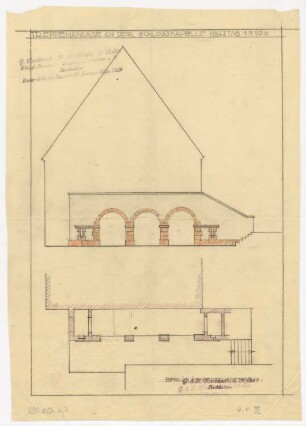 Schloss Erxleben Umbau I: Umbau des Zugangs zur Kirche: Ansicht und Grundriss 1:100