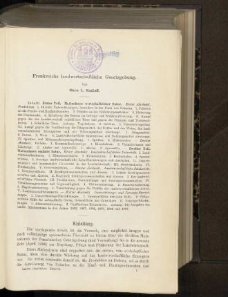 Frankreichs landwirtschaftliche Gesetzgebung.
