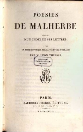 Poésies de Malherbe : univies d'un choix de ses lettres