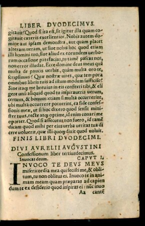 Divi Aurelii Augustini Confessionum liber tertiusdecimus.