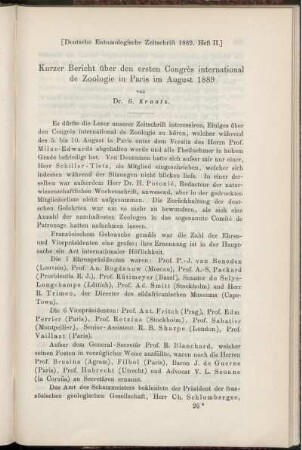 Kurzer Bericht über den ersten Congrès international de Zoologie in Paris im August 1889