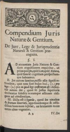 De Jure, Lege & Jurisprudentia Naturali & Gentium praecognita