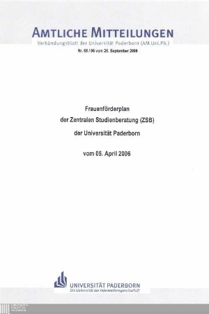 Frauenförderplan der Zentralen Studienberatung (ZSB) der Universität Paderborn : vom 05. April 2006