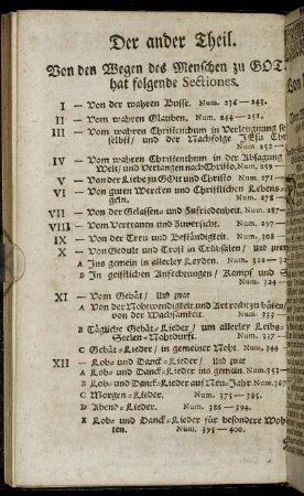 [Ordnung und Inhalt des Lieder-Buchs] Der ander Theil