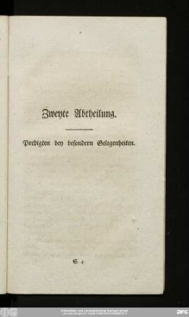 Zweyte Abtheilung. Predigten bey besondern Gelegenheiten.