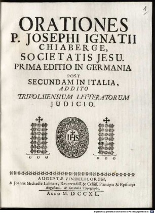 Orationes P. Josephi Ignatii Chiaberge, Societatis Jesu