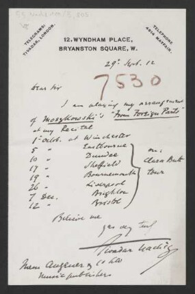 Brief an Augener Ltd. <London> : 29.09.1912