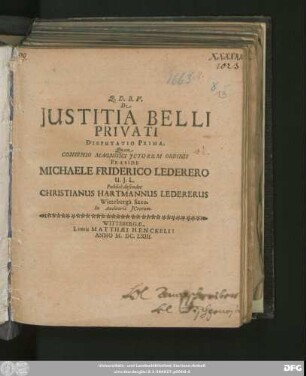 De Iustitia Belli Privati Disputatio Prima