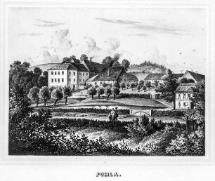 Pohla, Buchdruck; 254 x 362 mm (Blattgröße). Aus: Poenicke, G. A., Heise, F. : Album der Rittergüter und Schlösser im Königreich Sachsen, III. Section, Markgrafenthum Oberlausitz. Leipzig: Expedition des Albums Sächsischer Rittergüter und Schlösser, ca. 1859. Dresden: SLUB Hist.Sax.H.3.m-3