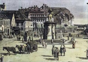 Der Neustädter Markt zu Dresden : Dresden, Neustädter Markt, Leiterwagen mit Ochsen und Pferden, Gemälde