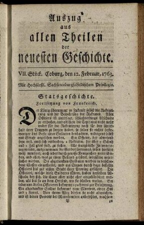 VII. Stück. Coburg, den 12. Februar, 1763.