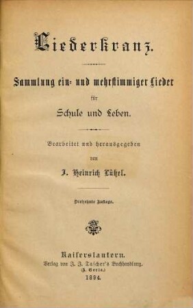 Liederkranz : Slg. ein- u. mehrstg. Lieder für Schule u. Leben