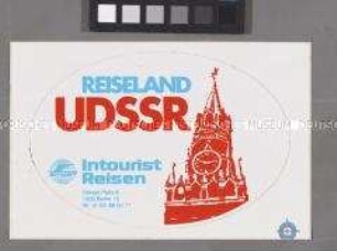 Werbe-Aufkleber des sowjetischen Reiseunternehmens "Intourist" für Berlin (West)