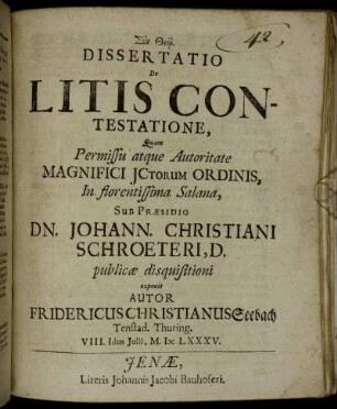 Dissertatio De Litis Contestatione