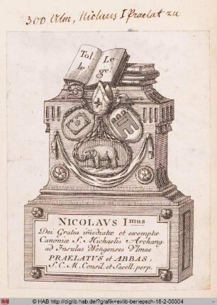 Exlibris des Prälat Nicolaus zu Ulm