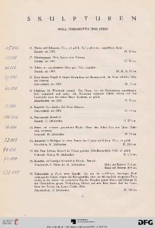 Skulpturen Holz, Terrakotta und Stein (Nr. 26-102)
